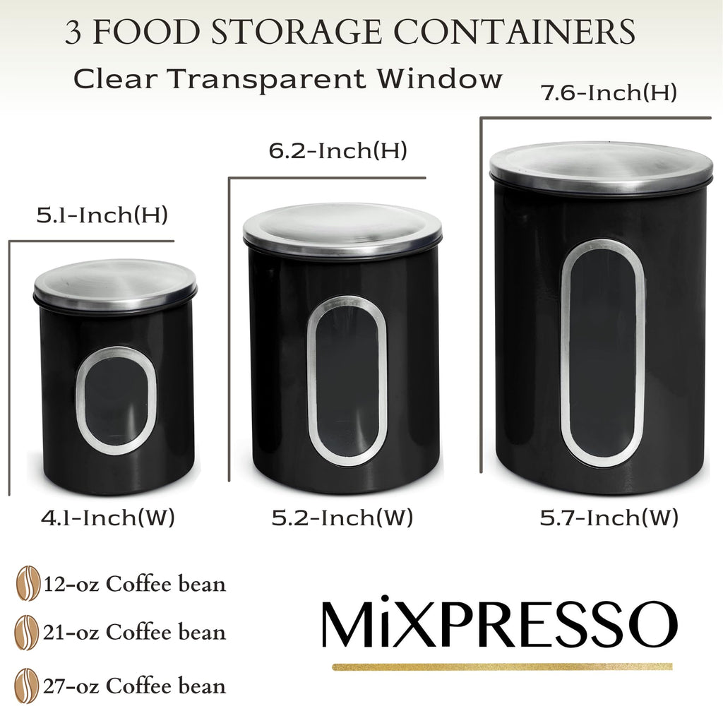 3-Pcs Black Canisters Set Storage Airtight Jars