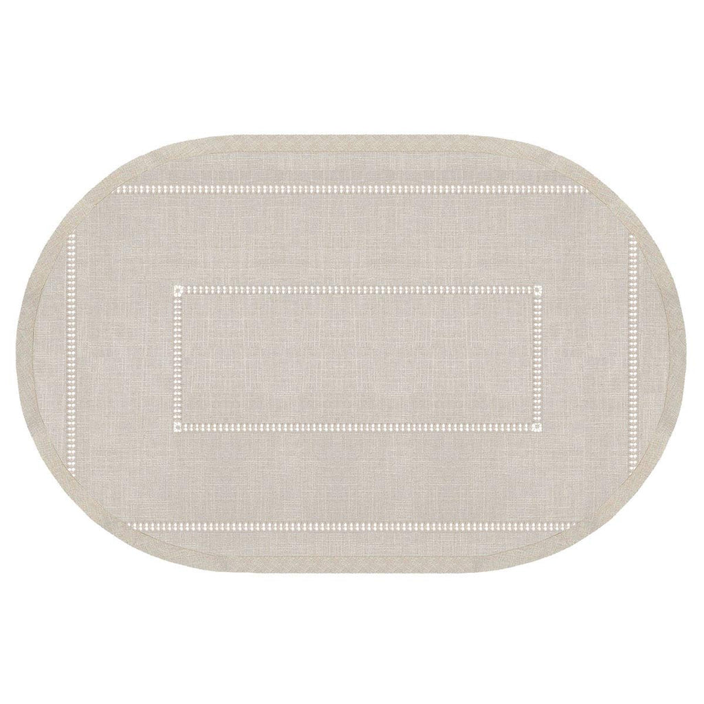 Handmade Double Hemstitch Natural Tablecloth, Oval 60 by 84 Inch