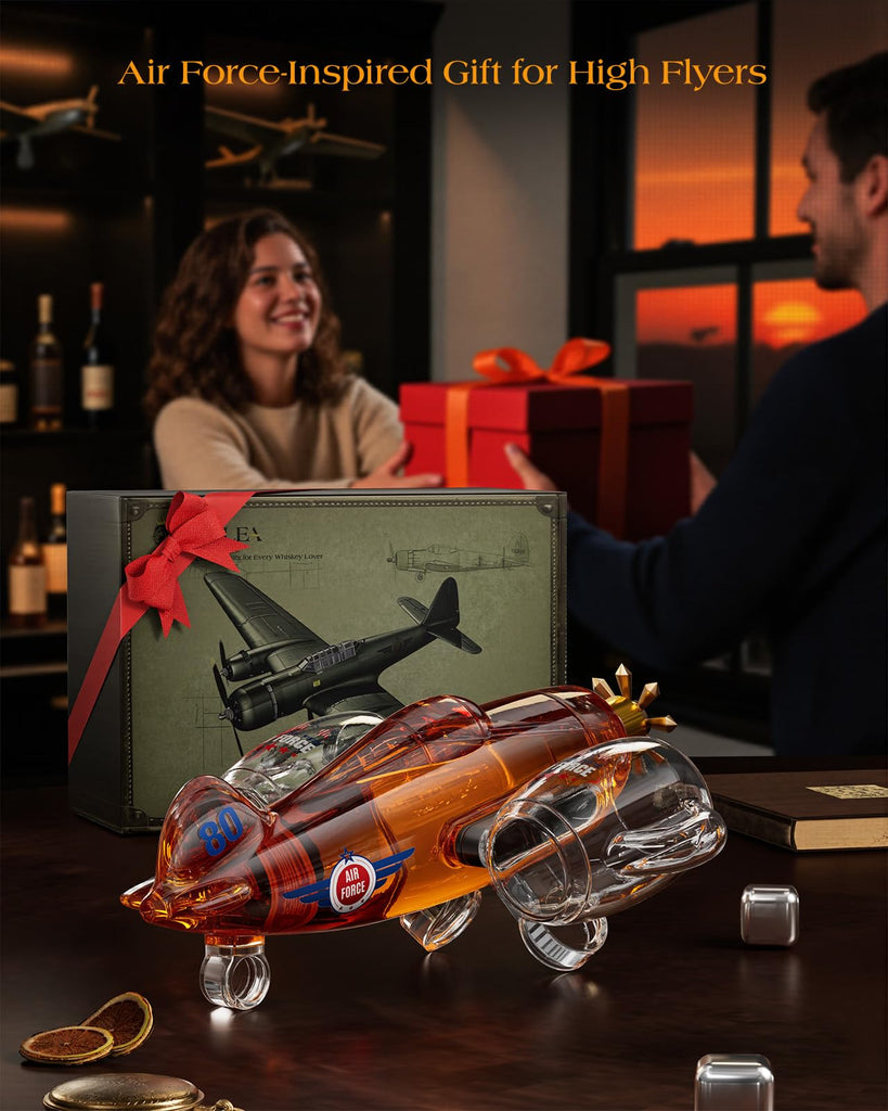 Fighter Aircraft Whiskey Decanter Set with 2 Glasses