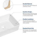 Sarlai Vessel Sink Rectangular - 19"x15" White Bathroom Sink Rectangle Above Counter Porcelain Ceramic Bathroom Vessel