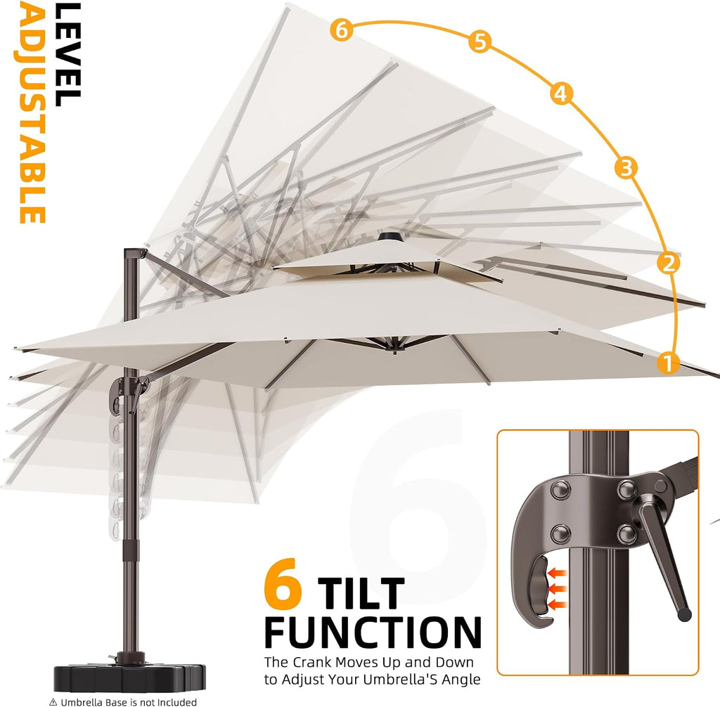 9' X 12' Cantilever Outdoor Patio Umbrellas Double Top Large Rectangle Umbrella Heavy Duty 360°Rotation Offset Umbrella