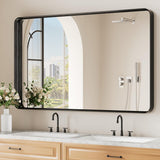 Black Wall Mirror , 30x48 Inch Matte Deep Framed Rounded Rectangle Vanity Mirror for Farmhouse Living Room, Tempered