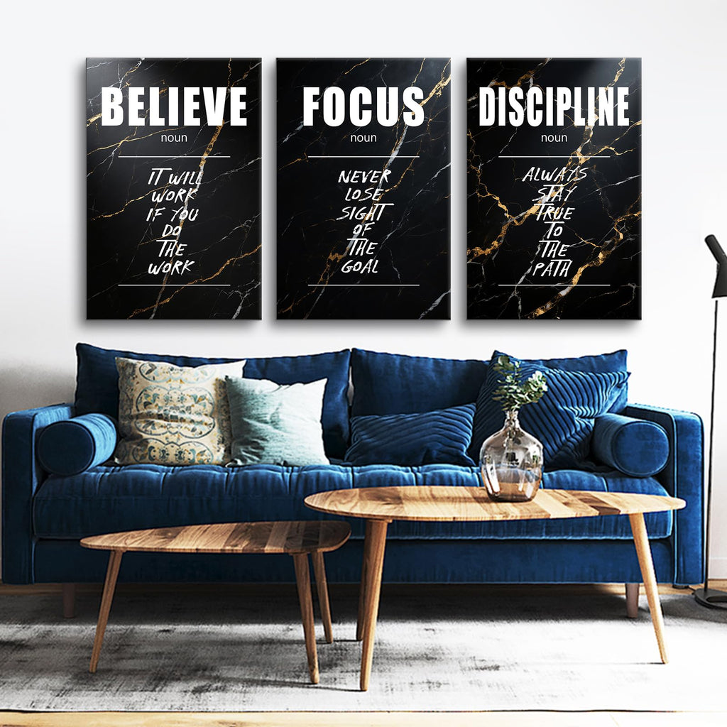 Believe in the Work 3 Panel Canvas Prints, Marble Office Wall Art