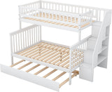 Wood Twin Over Full Bunk Bed with Trundle and Stairs