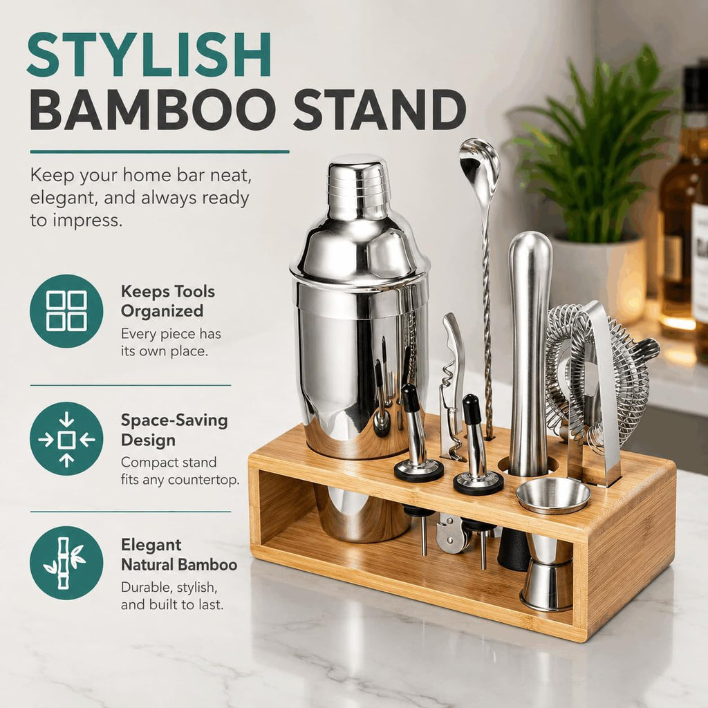 Cocktail Shaker Set, 18/8 Food-Grade Stainless Steel Mixology Bartender Kit 10-Piece Bar Tools with Stylish Bamboo
