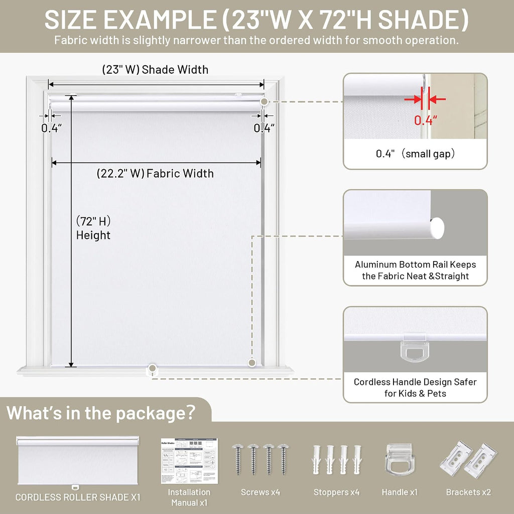 Blackout Roller Shades Blinds Cordless for Windows Pull Down Room Darkening Door Blinds with Thermal Insulated Easy