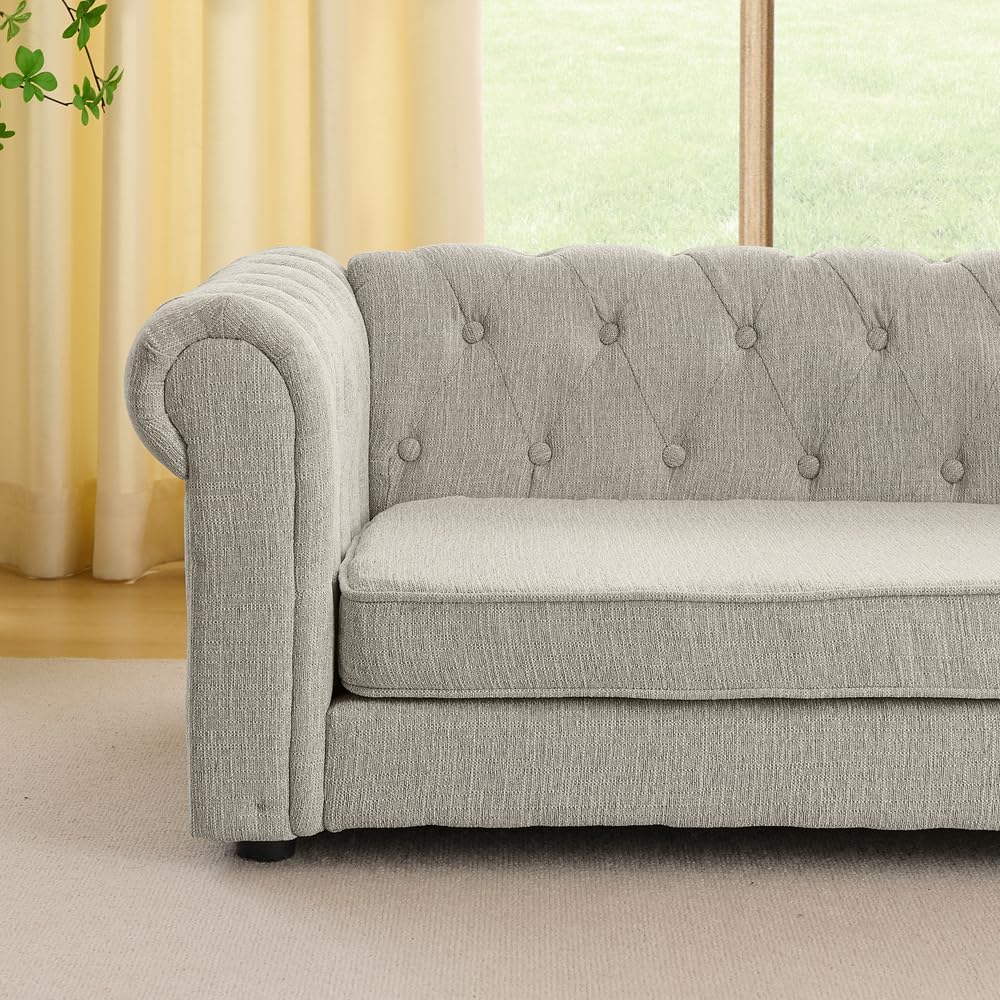 Elegant Elevated Dog Sofa Bed - Oversized Linen Fabric Pet Couch with Thick Padding, Durable Stitching & Modern