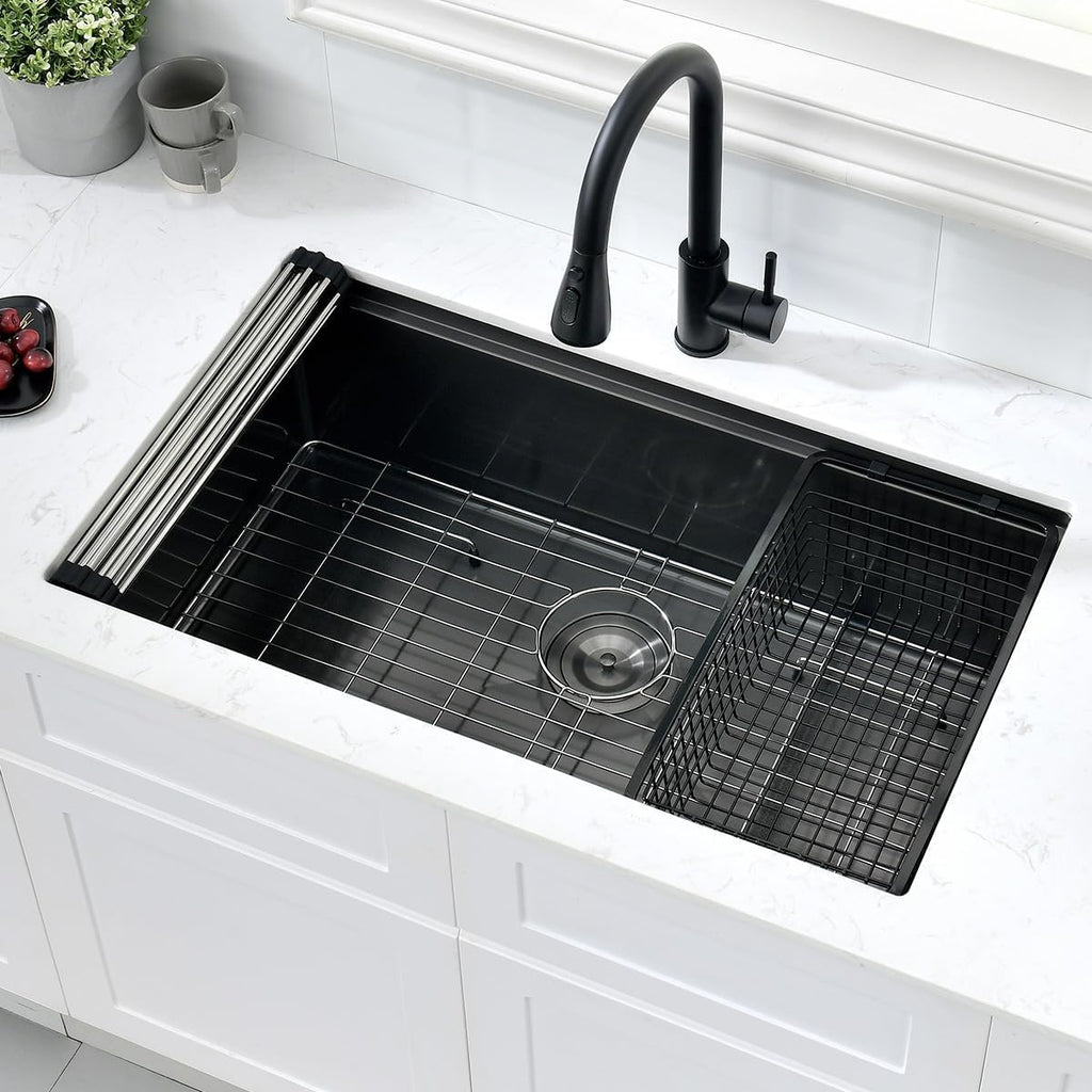 32" Undermount Workstation Kitchen Sink, 16 Gauge T304 Stainless Steel Single Bowl, 32x19x10 Deep Ledge Sink with