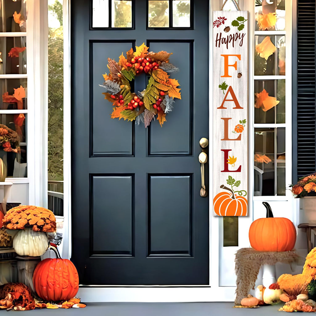 Fall Porch Sign, Pumpkin Sign for Front Porch, Happy Fall Wooden Sign Yard, Vertical Wood Sign Standing Front Door