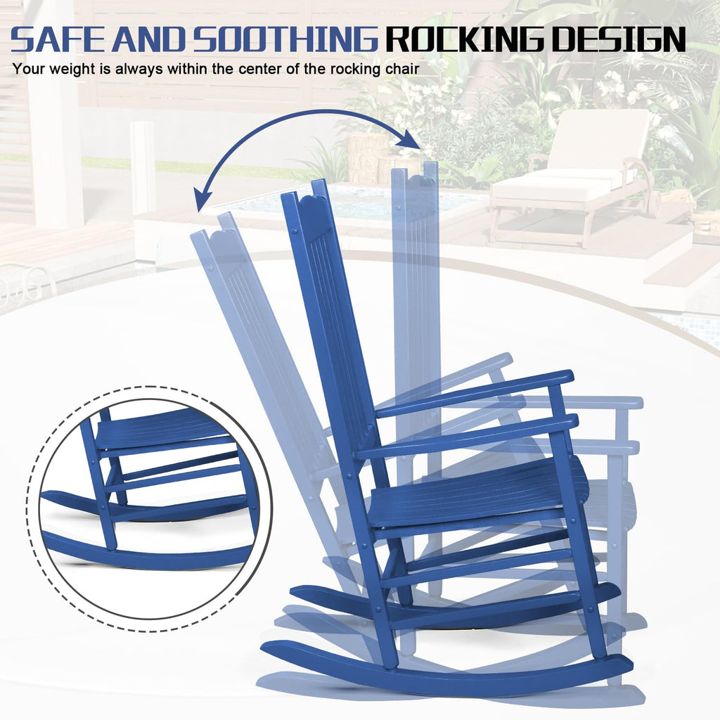 Outdoor Rocking Chair, Solid Wood High Back Rocker, All Weather Lounge Chair for Porch Patio Fire Pit Garden Backyard