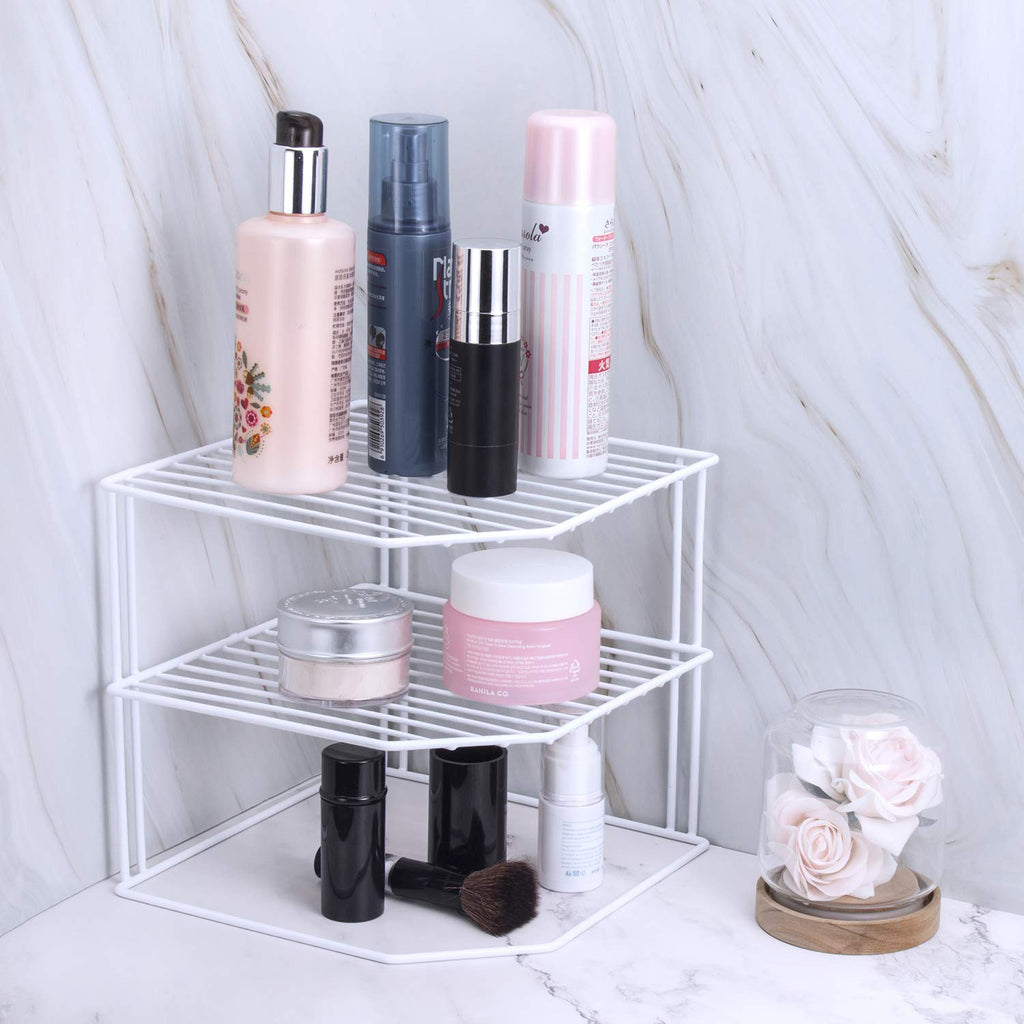Kitchen Cupboard Organiser, 3 Tier White Corner Plate Rack Cupboard Storage - Cupboard Shelf Insert Organiser (Pack