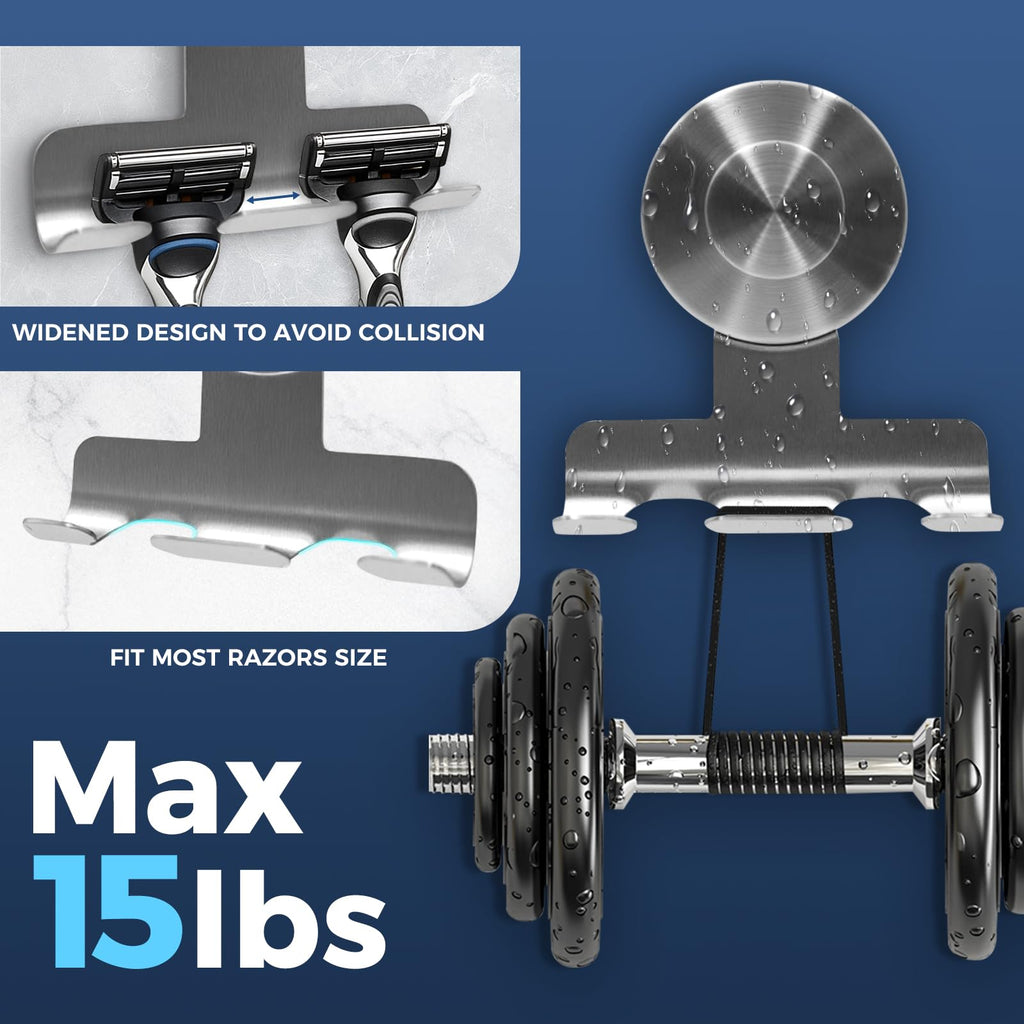 Suction Cup Razor Holder for Shower, Heavy-Duty 7KG Suction Hooks for Razor, Towel, Loofah, Removable Damage-Free Metal