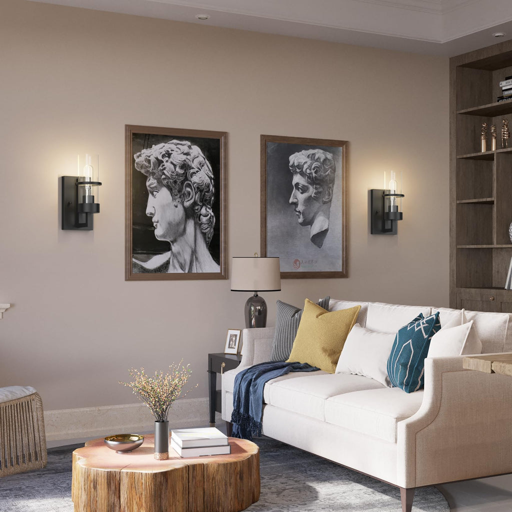 Black Wall Light Fixtures,Industrial Wall Sconces Clear Glass Wall Mount Sconce,Wall Lamp Bedroom Hallway(Bulb not