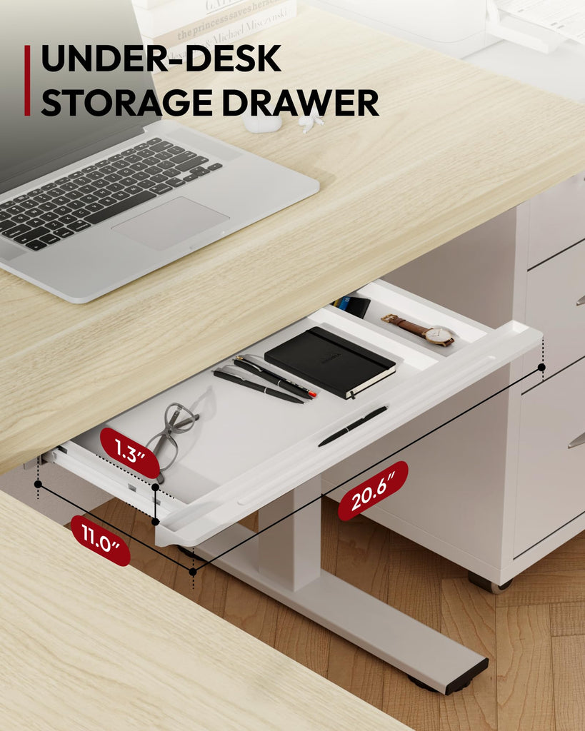 Electric L-Shaped Corner Standing Desk with Drawer, 63x55
