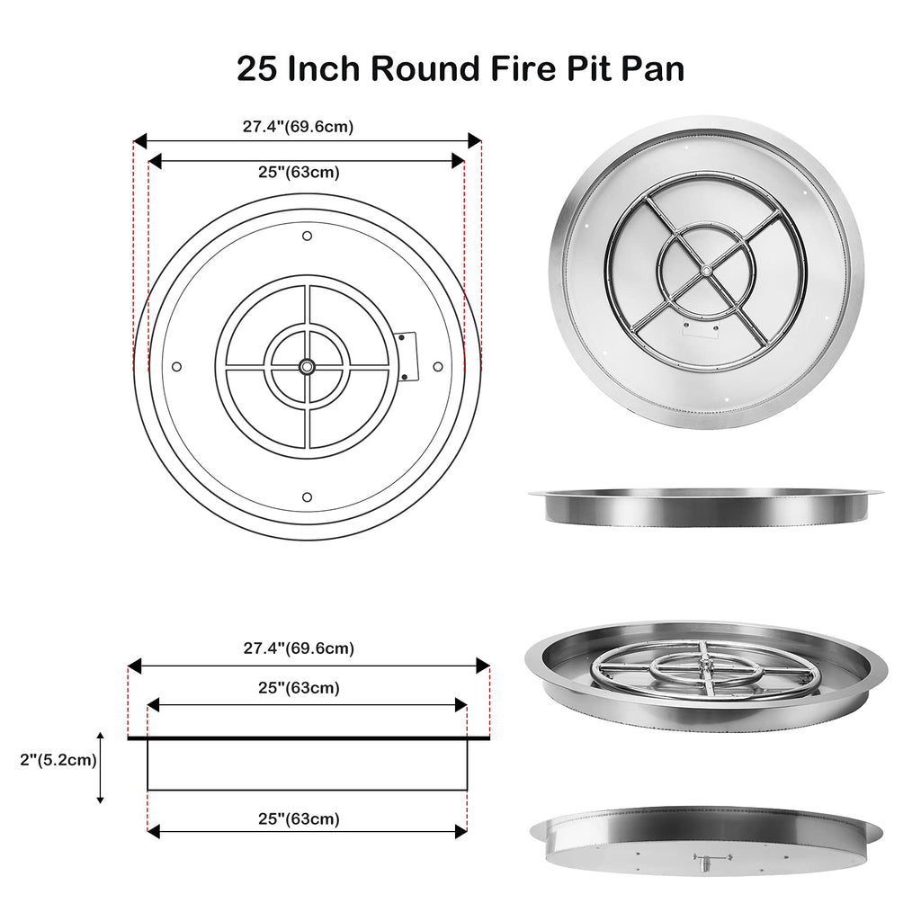 25 Inch Drop-in Fire Pit Pan, Gas Fire Pit Burner Inserted