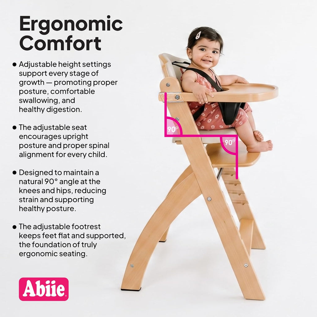 Beyond Junior Convertible Wooden High Chair with Removable Tray - Natural Olive | 3-in-1 Adjustable Highchair for