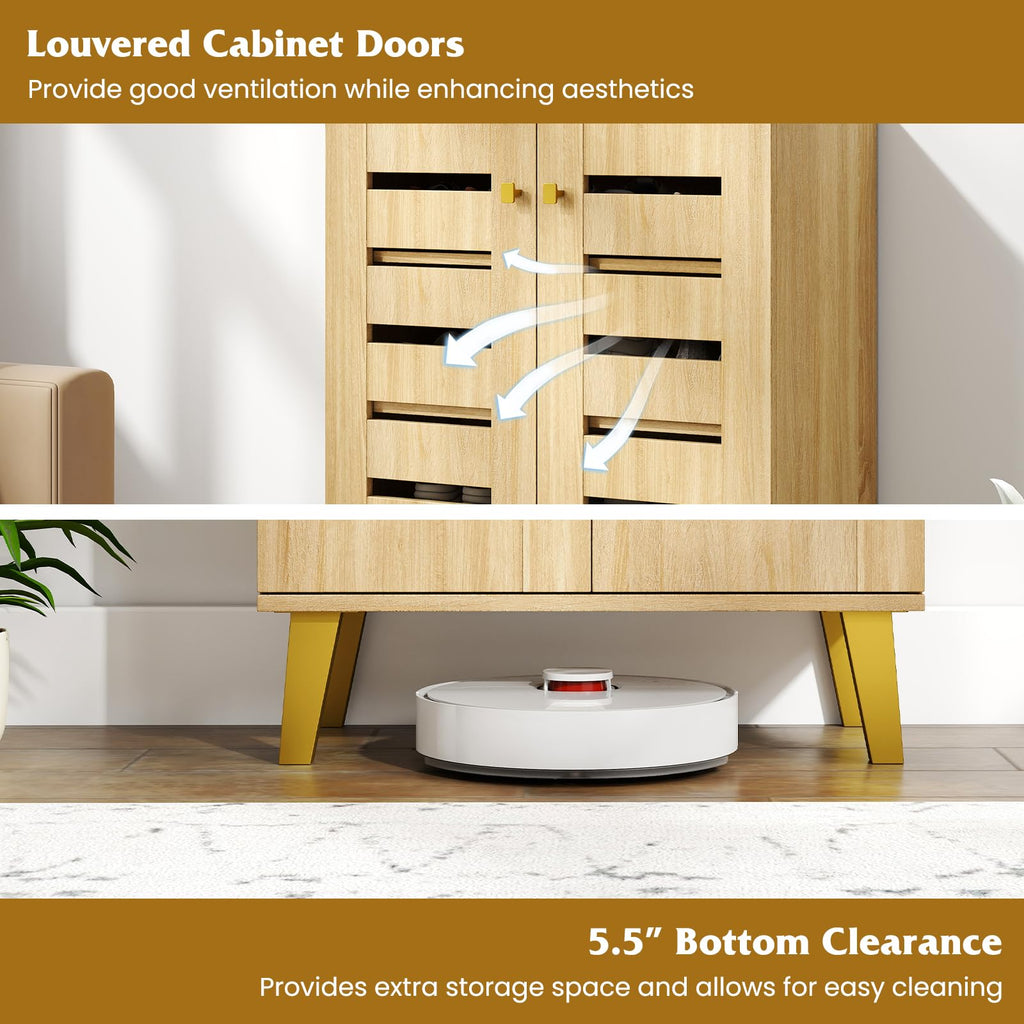 Shoe Cabinet with Doors, Modern Wooden Narrow Shoe Storage Cabinet