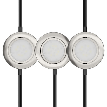 LED Puck Lights, 3-Pack, 4000K, Brushed Nickel