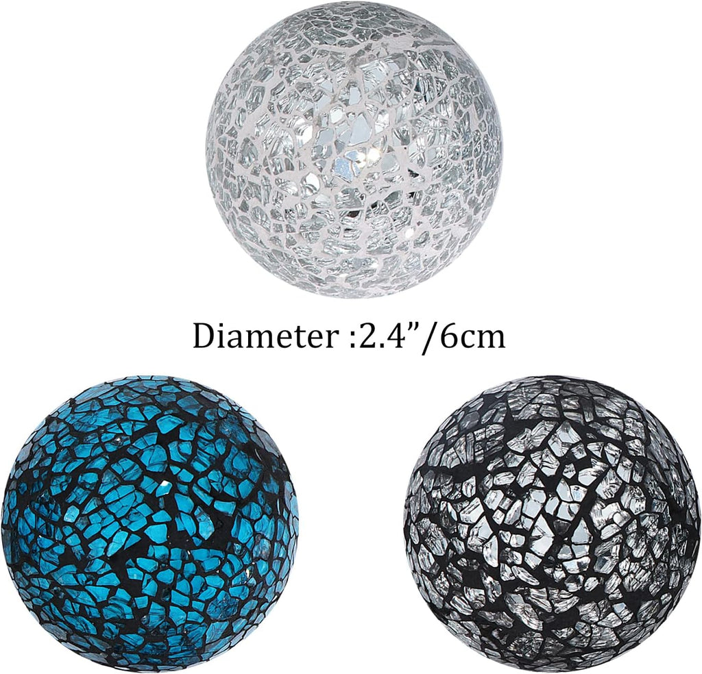Decorative Glass Balls 2.4" Small Mosaic Sphere Decorative Orbs Centerpiece Balls for Bowls, Vases, Dining - Set of 6