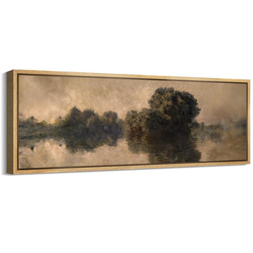 Large Framed Canvas Print Wall Art Neutral Vintage River Reflection Monet Style Wide Antique Retro Ready to Hang