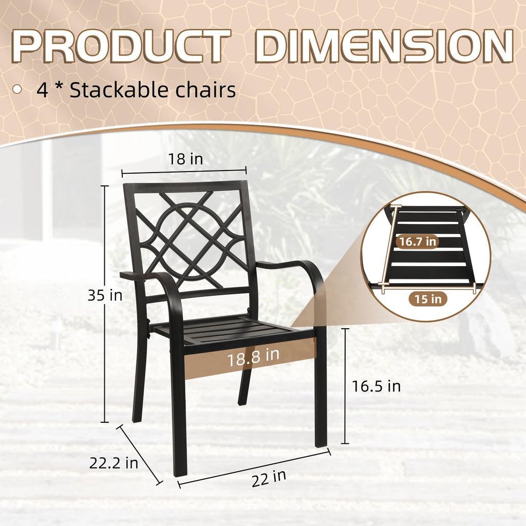 300lbs Patio Chairs Set of 4 Outdoor Dining Chairs, Metal Frame Stackable Patio Dining Chairs, Wrought Iron Black