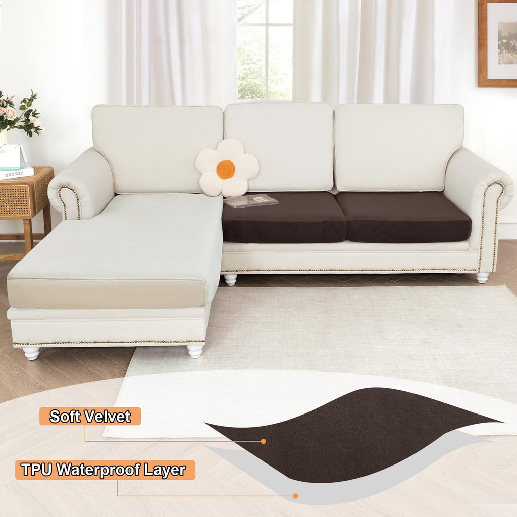 Waterproof Couch Cushion Covers Thick Velvet Fabric Washable Sofa Slipcovers 2 Pieces Individual Sectional Couch