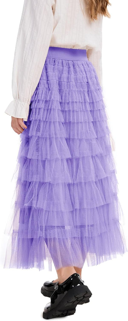 Tulle Skirts for Girls A Line Layered Ruffle Long Tutu Skirt