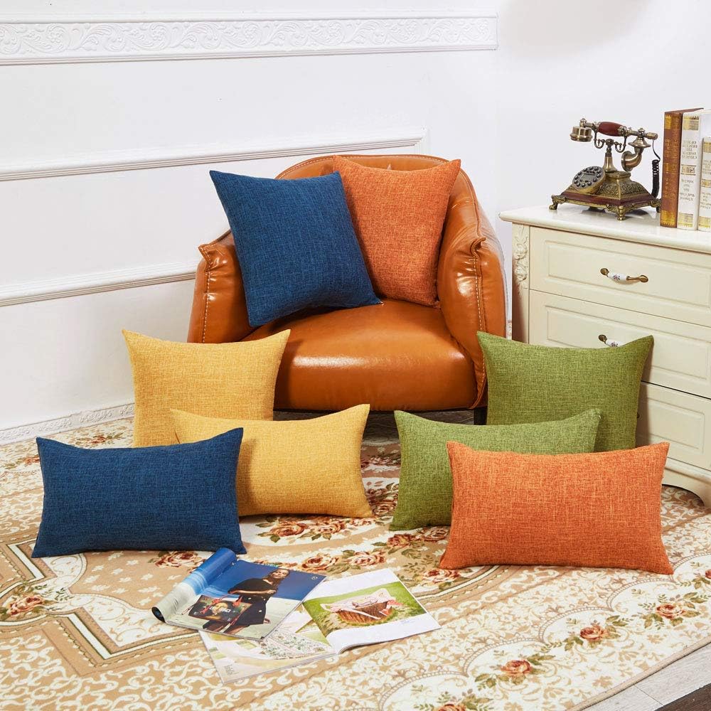 Set of 2 Mustard Yellow Pillow Covers 18x18 Inch Rustic Linen Decorative Square Throw Pillow Covers