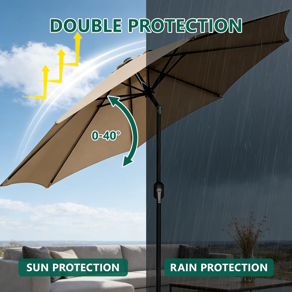 9FT Patio Umbrella, Outdoor Table Market Umbrella with Push Button Tilt & Crank