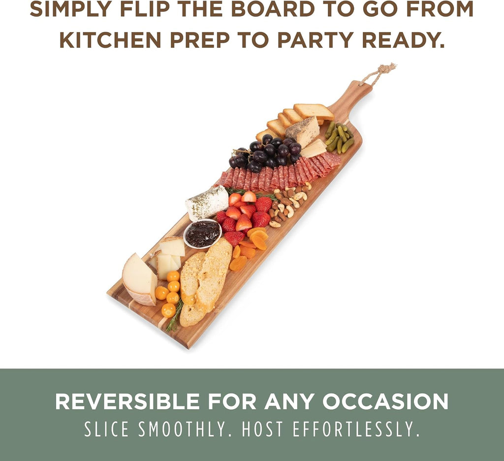 Artisan 30" Acacia Charcuterie Board with Raw Wood Edge, Wooden Cutting Board with Handle, All-Purpose Serving