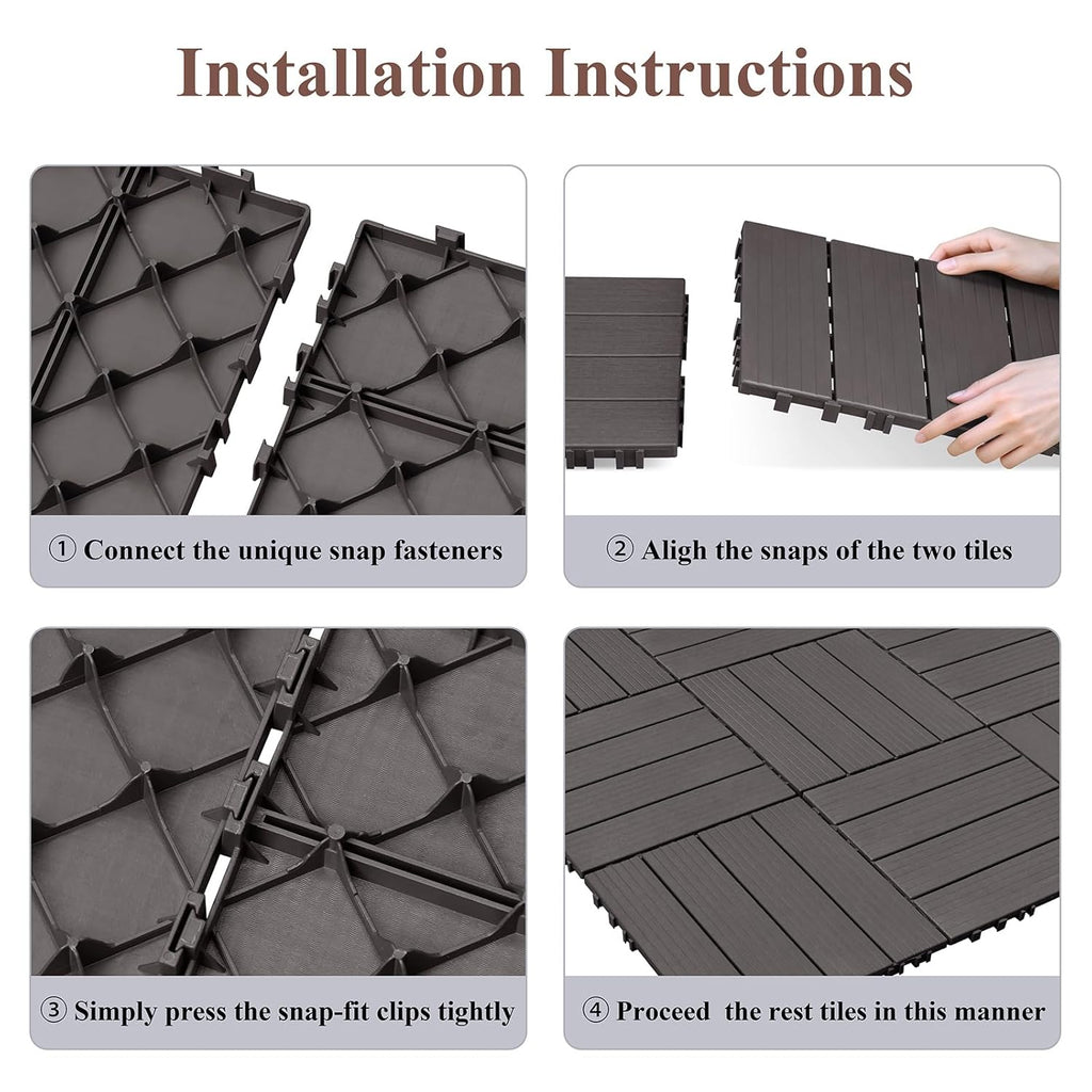 9 PCS Interlocking Deck Tiles, 12''X 12'' Plastic Patio Flooring Outdoor Waterproof Floor Deck Tiles for Balcony Porch