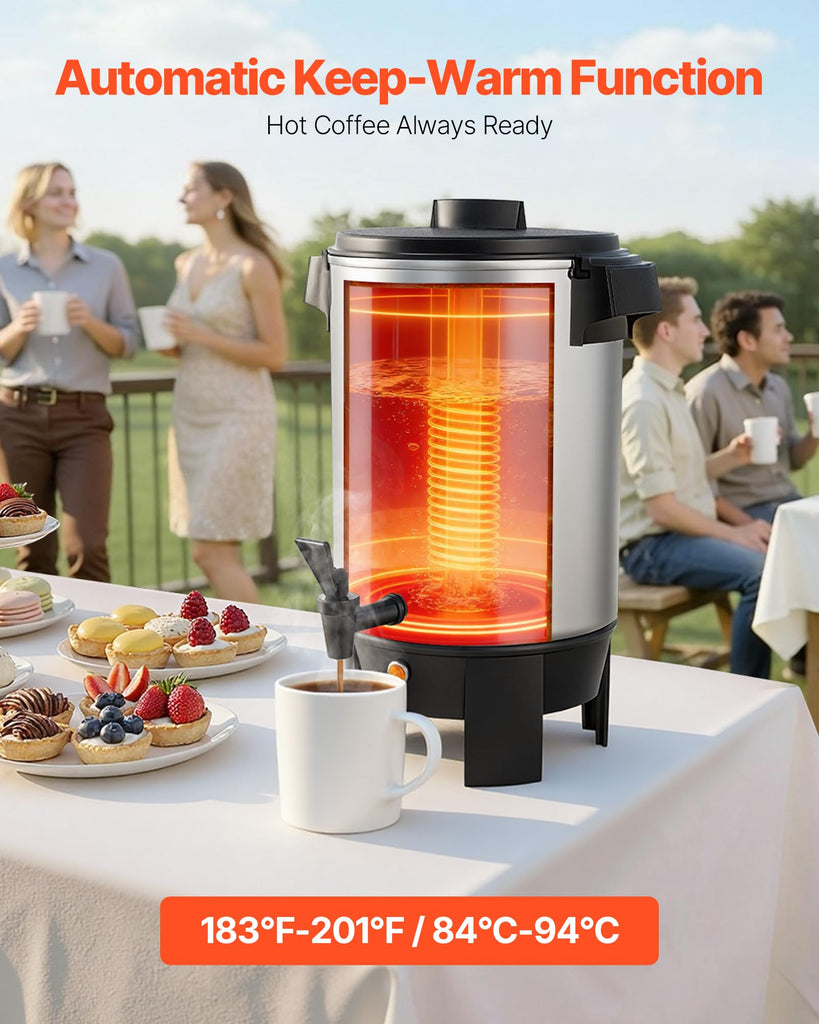 Commercial Coffee Urn, 30 Cup, 4.8 qt 1090W Hot Beverage Dispenser