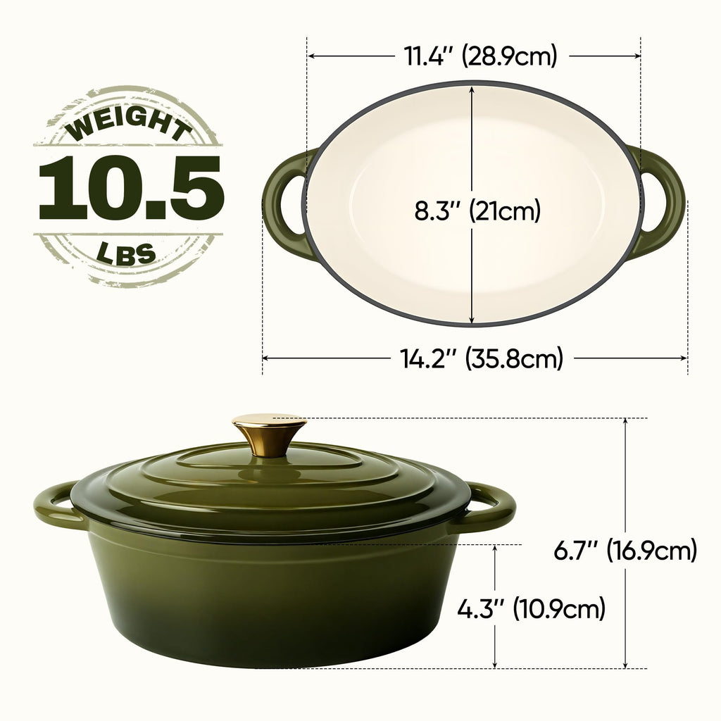 Oval Dutch Oven for Bread Baking, 4.5 Quart Non Stick Enameled Cast Iron Dutch Oven Pot with Lid, Oven Safe Oval