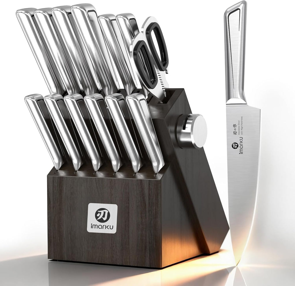 14 PCS Knife Set with Block, High-Carbon Steel, Built-in Sharpener | Japanese Kitchen Knife Set,Stainless