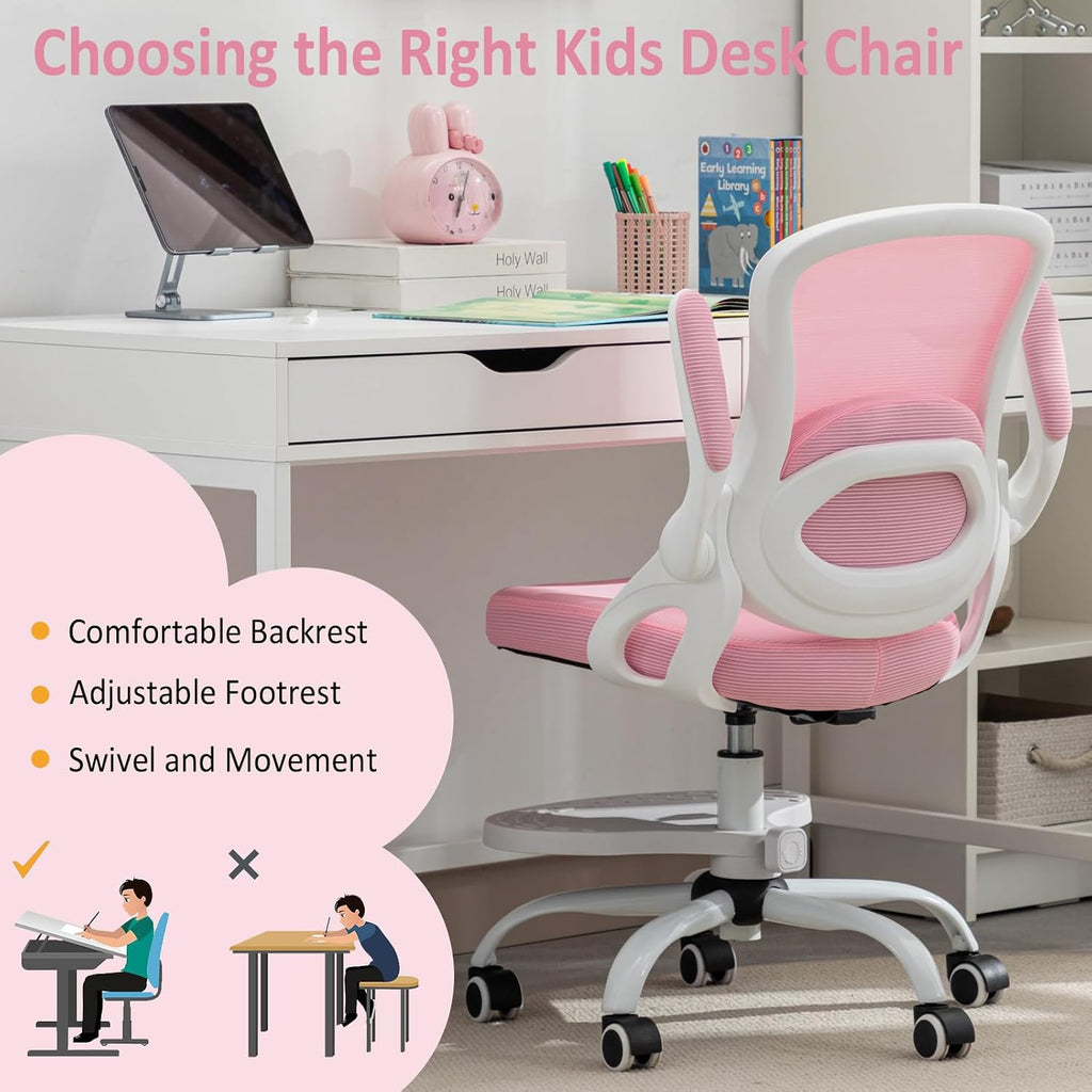 Kids Desk Chair,Ergonomic Study Chair with Adjustable Height,Swivel Mesh Desk Chair with Wheels,Home Office Chair