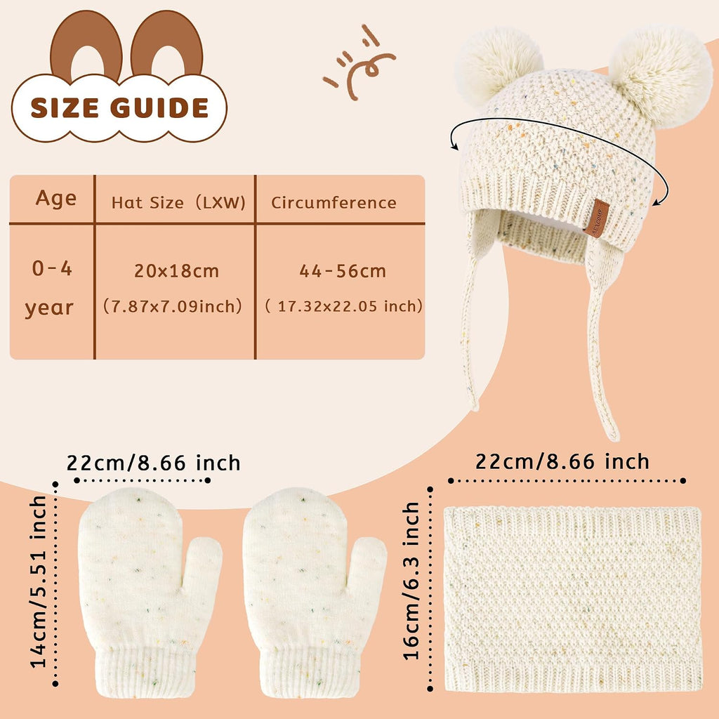 Kids Toddler Winter Hats Beanie Mittens Gloves Scarf for 0-4 Year