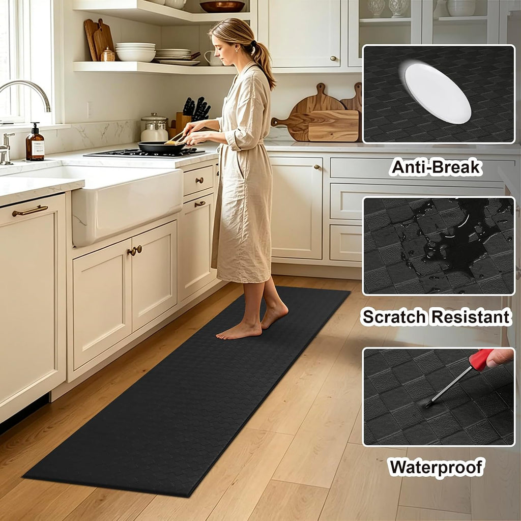 Kitchen Mats and Rugs Cushioned Anti-Fatigue, 23.6" x 86.6", Black | Heavy Duty PVC Non-Slip Waterproof Floor Rug