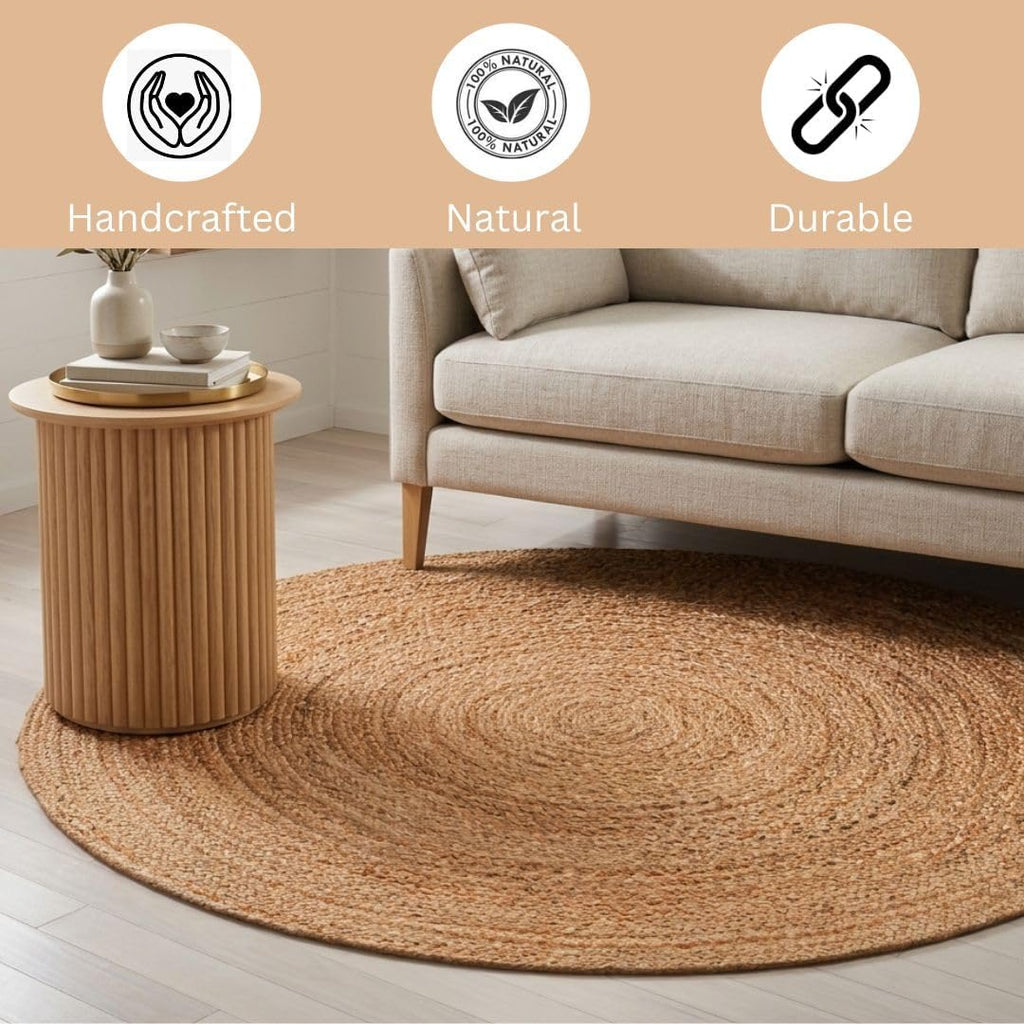 WeWove Handcrafted Jute Braided Rug 6 Feet Round - 100% Natural Jute Area Rug - Rustic Farmhouse Boh