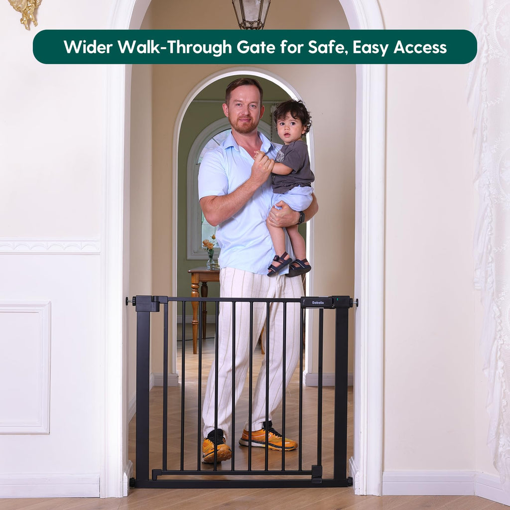 Baby Gate for Stairs No Drilling, 41-46" Wide Dog Gate with Door