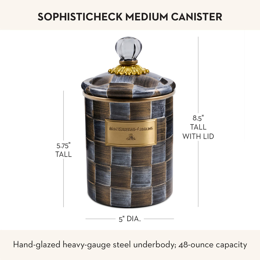 Enamel Canister, Medium, Gray-and-Bronze Sophisticheck