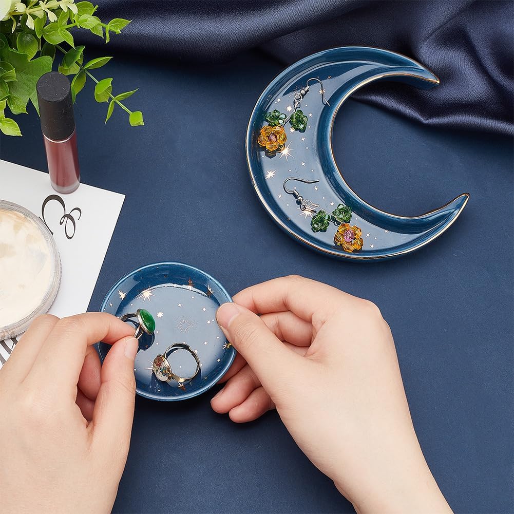 Sun and Moon Jewelry Plate, Ceramic Jewelry Dish Decorative Trinket Midnight Blue Holder Tray for Storing Rings