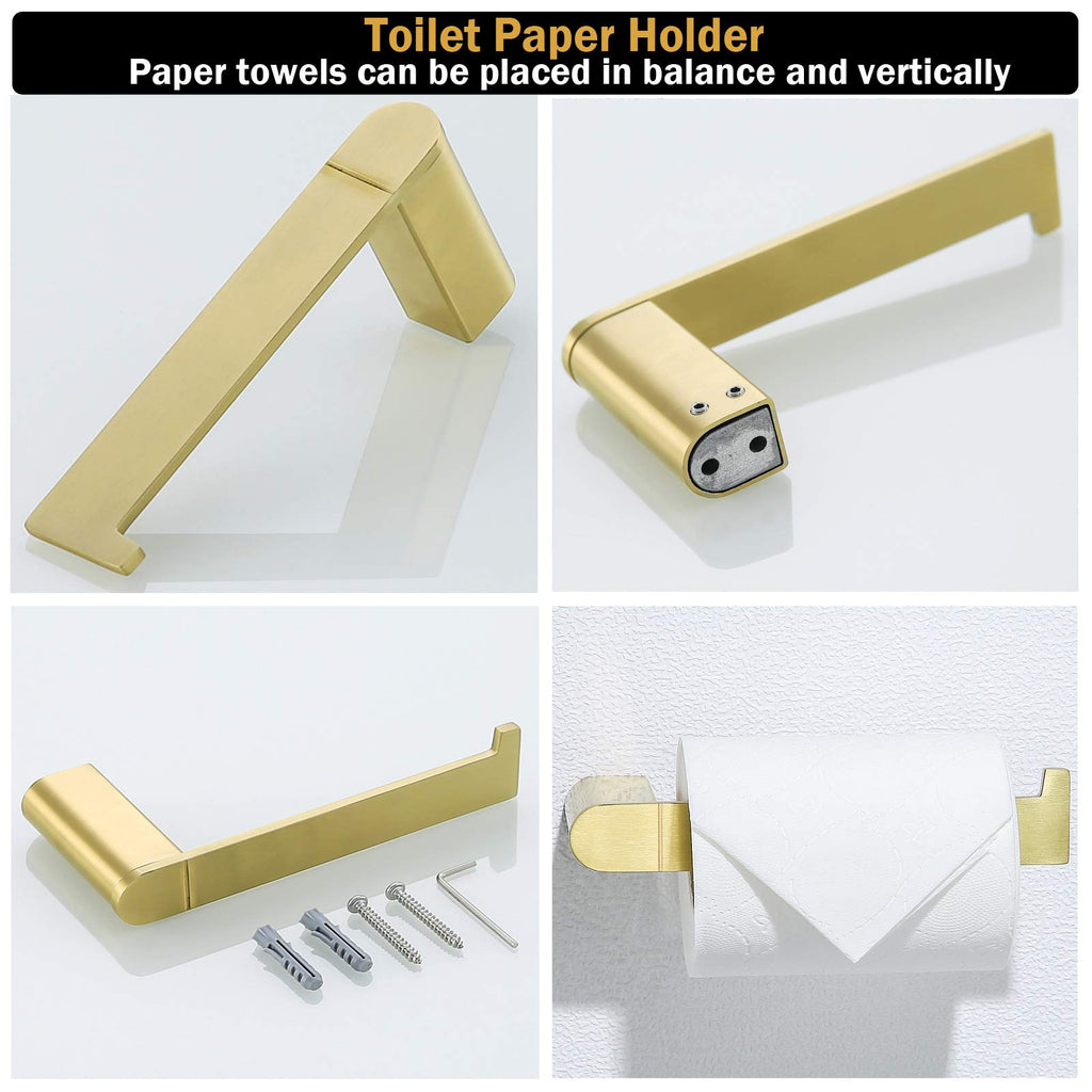 Brushed Gold Bathroom Hardware Set Bathroom Towel Holder Set 4 Piece Include 18" Gold Towel Bar Toilet Paper Holder