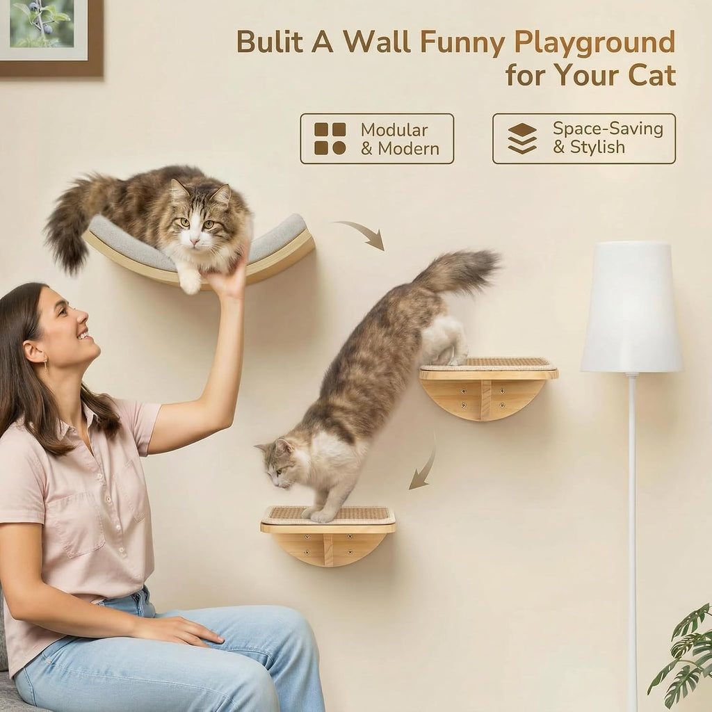 Cat Wall Shelf with Curved Hammock Bed, Wall Mounted Cat Perch