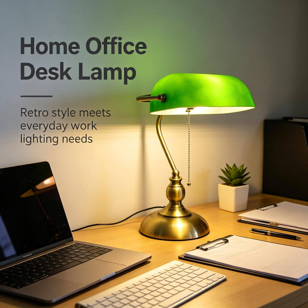 Bankers Desk Lamp, Green Retro Table Lamp, Vintage Lamp with Pull Chain Switch -Green
