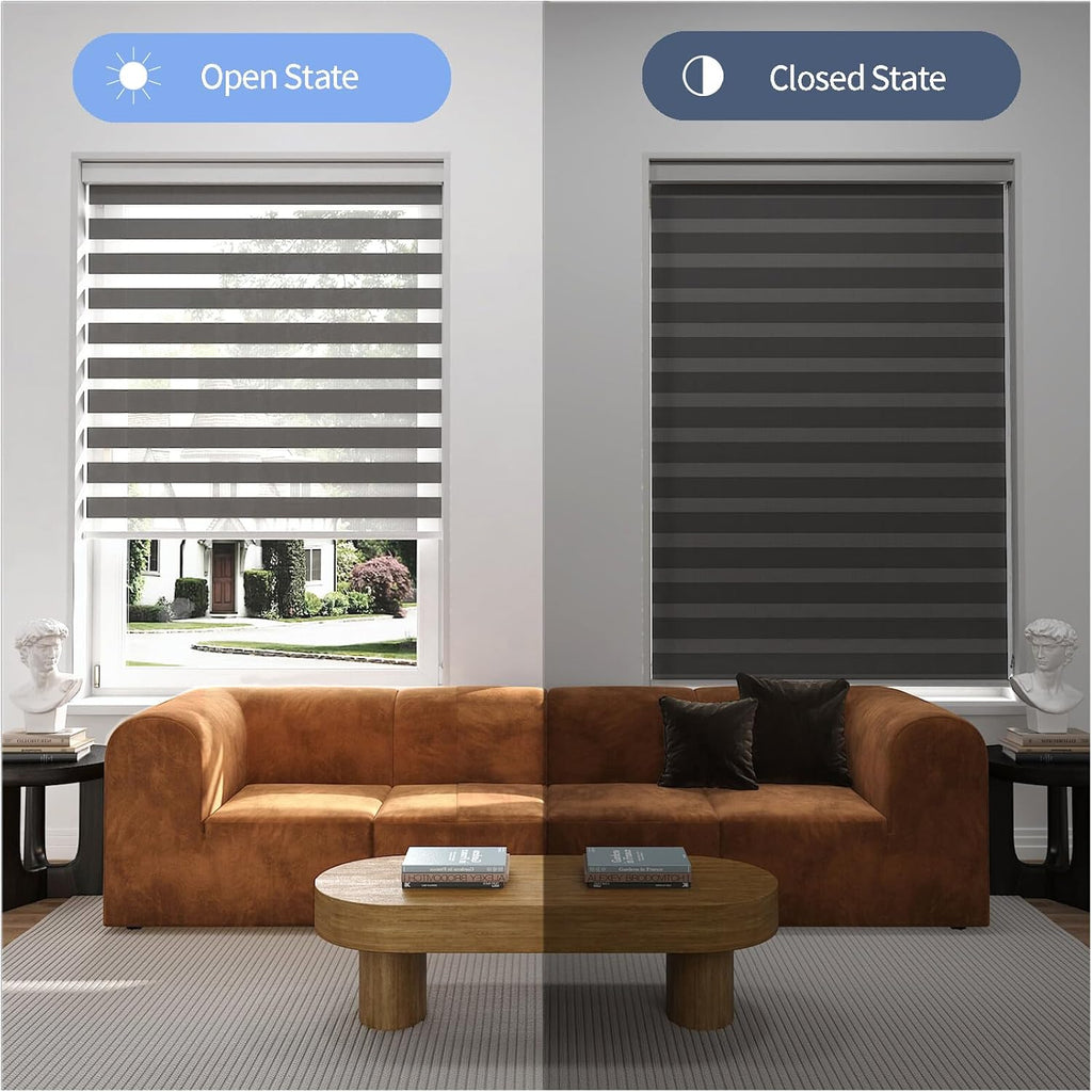 Zebra Blinds for Windows (27" W x 72" H, Grey) Zebra Roller Window Shades, Corded Dual Layer Light Filtering Privacy