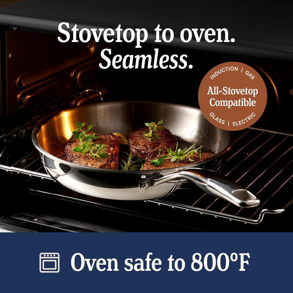 5-Ply Stainless Steel Cookware Set, 14-Piece Pots and Pans Set - Induction Compatible, Oven Safe 800°F - Non-Toxic