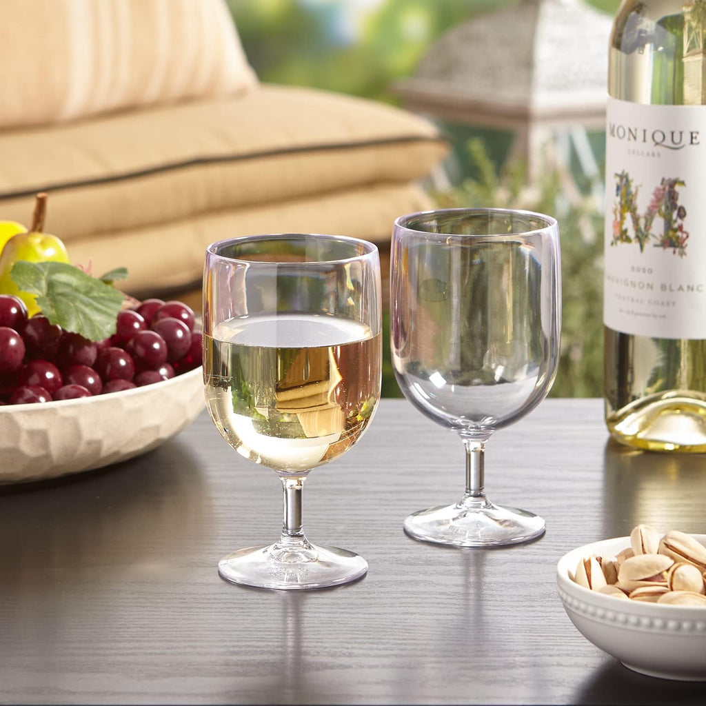 Stackable 8 ounce Plastic Wine Stems in Clear | Set of 8 Reusable, BPA-free, Made in the USA, Top-rack Dishwasher Safe