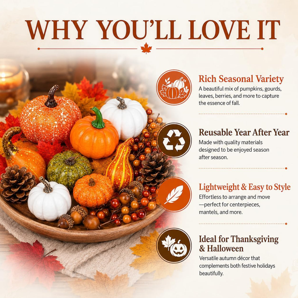 120-Piece Set with Artificial Mini Pumpkins and Gourds - Set of 120