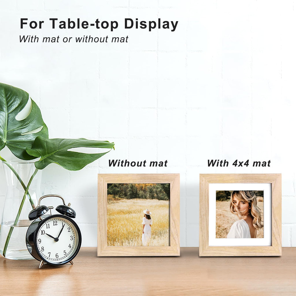5x5 Picture Frames 4 Pack Natural Solid Wood Square Frames