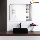 Black Vessel Sink,Rectangle 19"x15" Bathroom Sink Above Counter Porcelain Ceramic Small Sink Bowl Ceramic Vessel Sinks